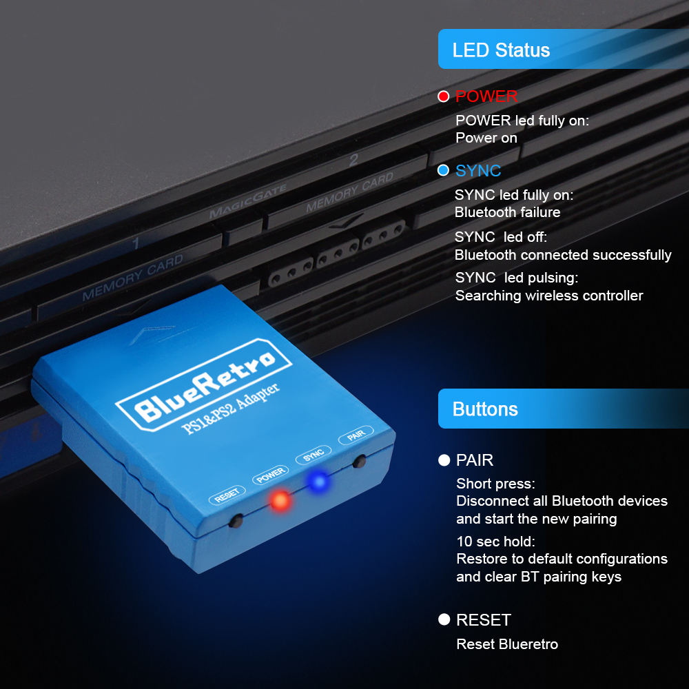 RetroScaler BlueRetro Wireless Controller Adapter for PlayStation 1 & PlayStation 2